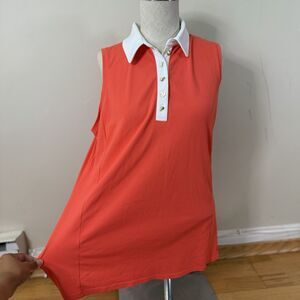 Lilly Pulitzer Luxletic Imara Polo Top Mizner Red L UPF 50 Preppy Golf Tennis